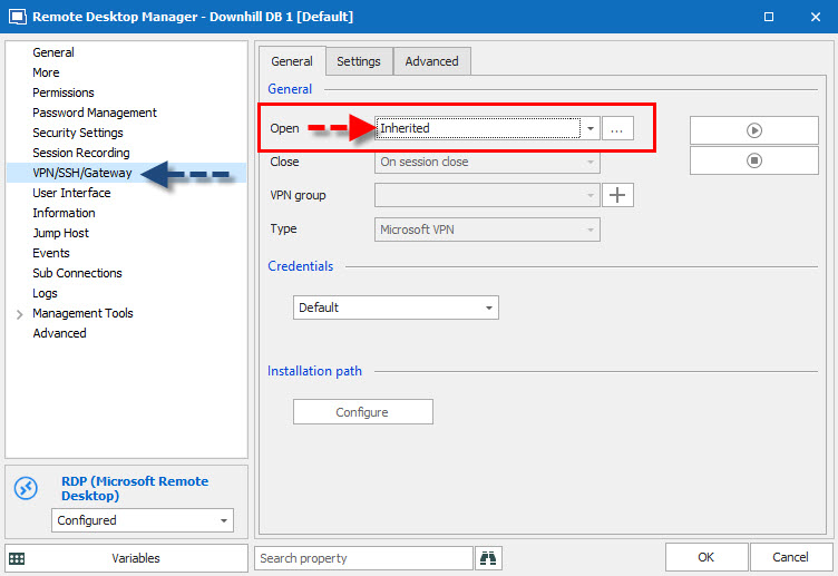 !!inheriting remote desktop manager credentials devolutions