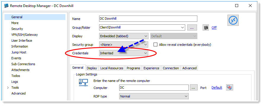 !!inheriting remote desktop manager credentials devolutions