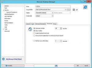 Remote desktop manager advanced tab