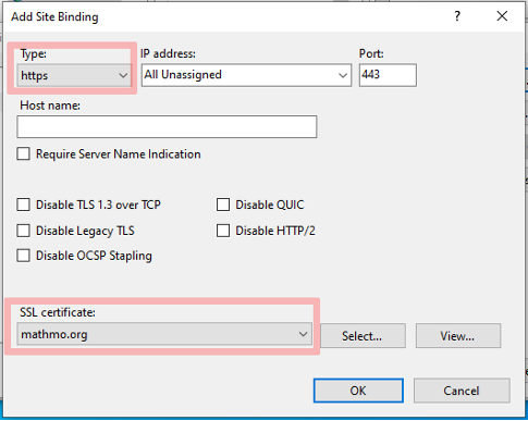 Image 3 - Configuring the Server Certificate for the HTTPS Binding