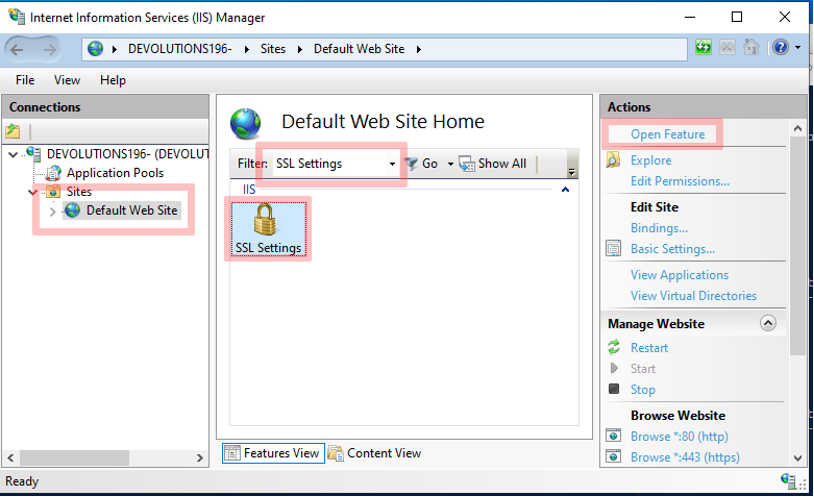 Image 4 - Opening the Website SSL Settings