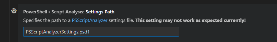 VS Code PowerShell Script Analysis Settings Path pointing at PSScriptAnalyzerSettings.psd1.
