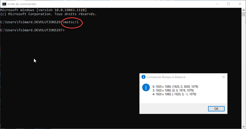 !!Étendre l’affichage sur plusieurs écrans dans remote desktop manager devolutions commande mstsc