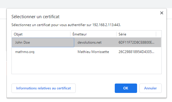 Image 14 – Fenêtre d’authentification du client TLS dans Google Chrome