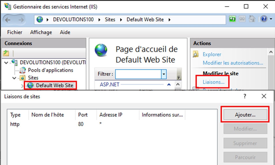 Image 2 – Ouvrir la fenêtre de dialogue Liaisons