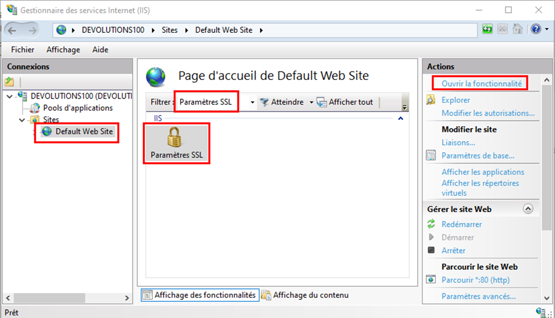 Image 4 – Ouvrir les paramètres de SSL du site Web