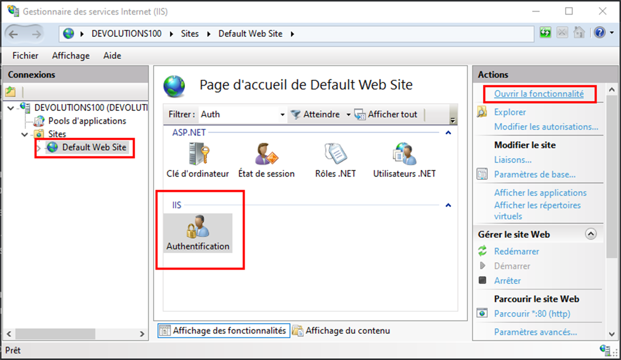 Image 6 – Ouvrir les paramètres d’authentification