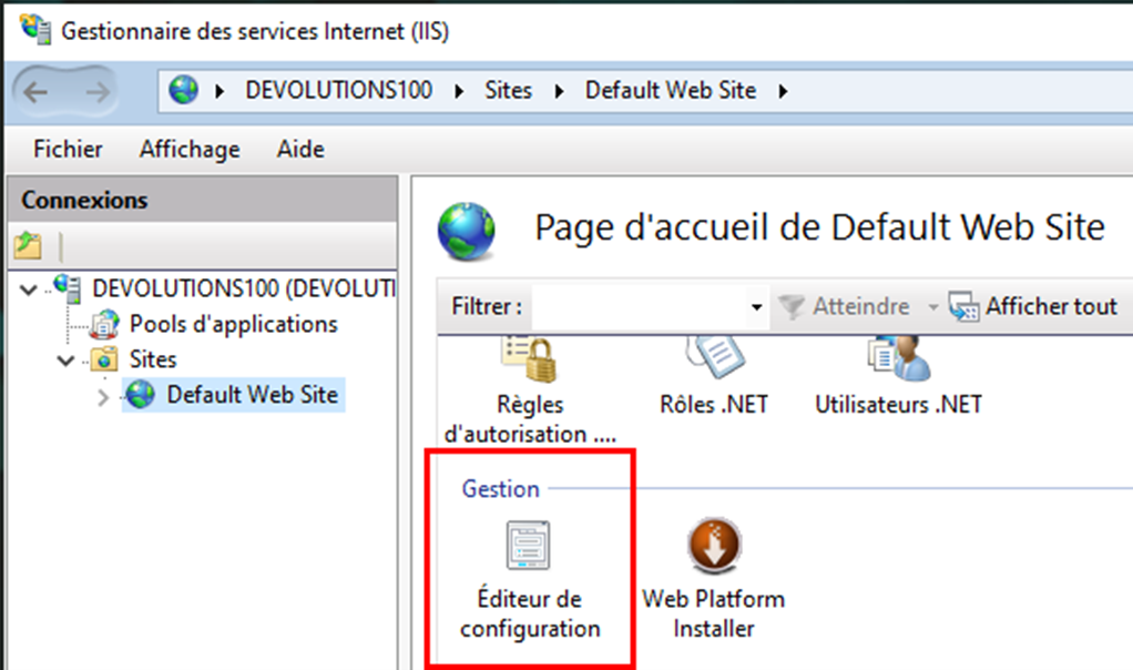 Image 8 – Éditeur de configuration
