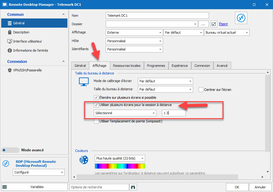 !!Étendre l’affichage sur plusieurs écrans dans remote desktop manager devolutions nombre écrans