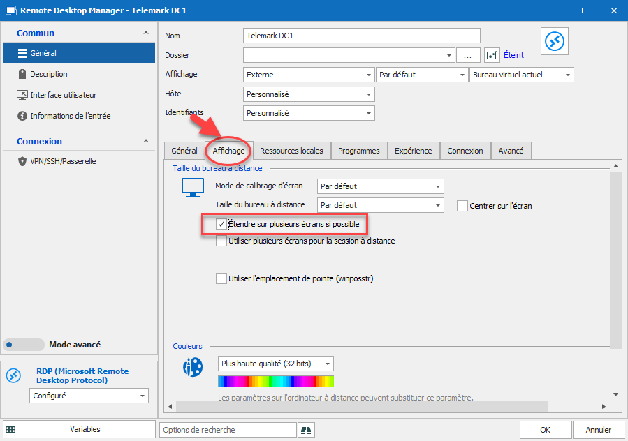 !!Étendre l’affichage sur plusieurs écrans dans remote desktop manager devolutions