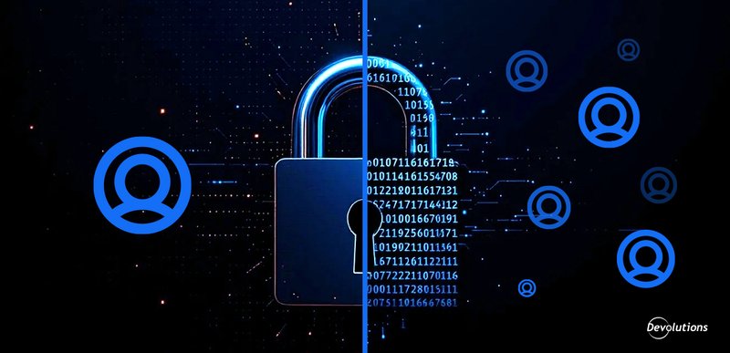 Devolutions banner of a padlock separating one account from several users.