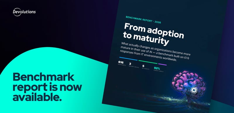 Cover art for the Devolutions 2026 AI Maturity Benchmark Survey report.
