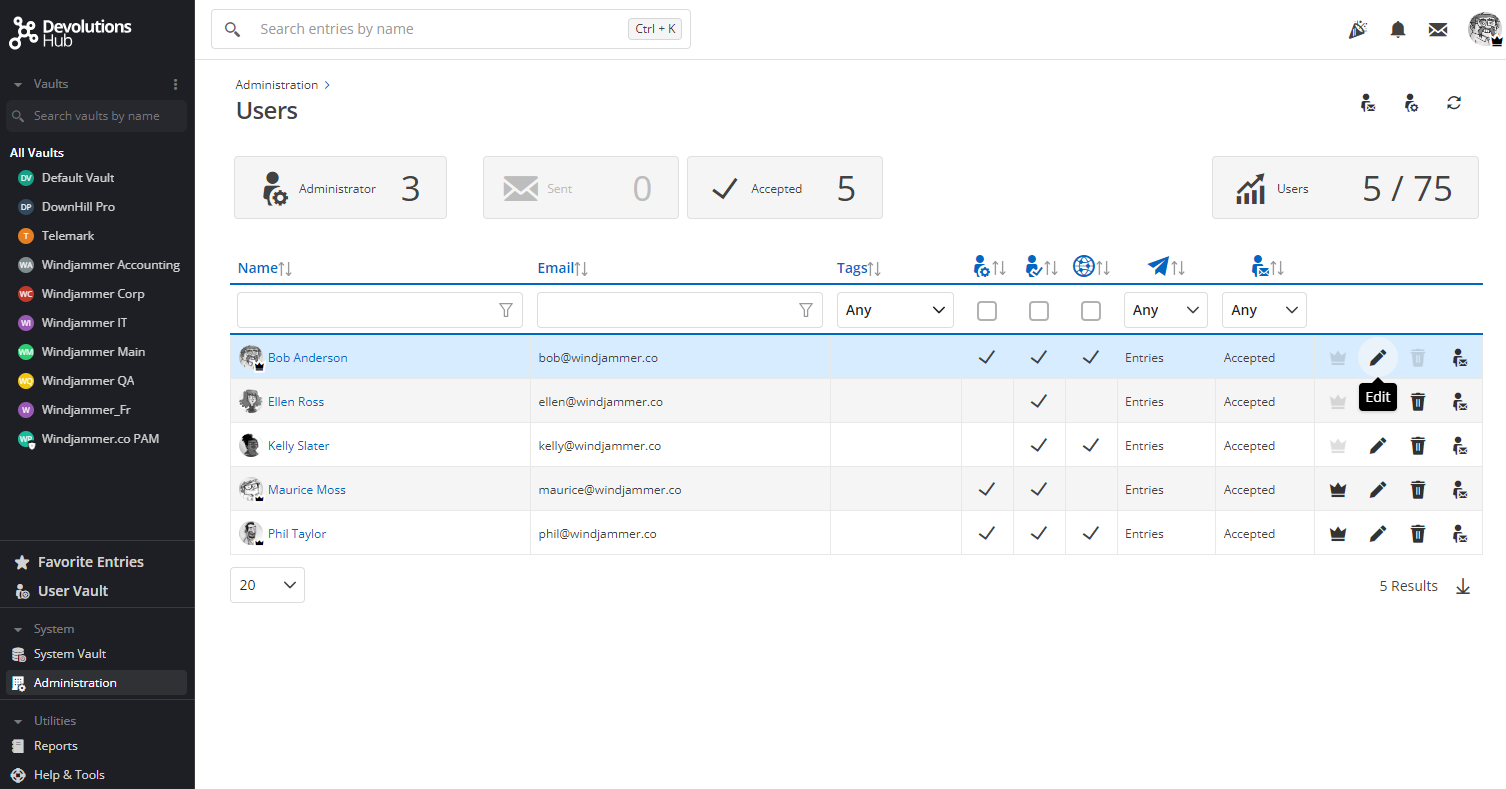 Add, modify and remove users