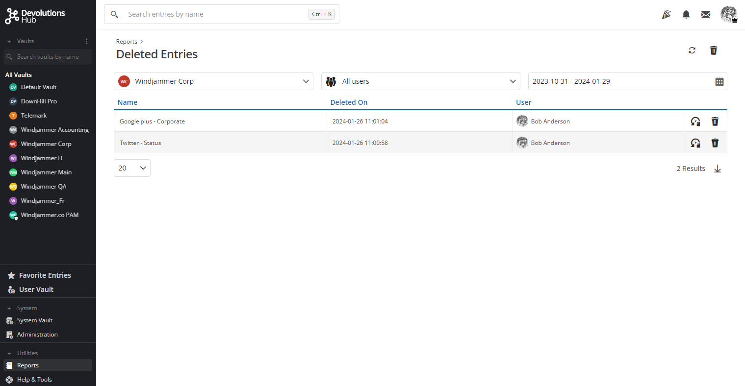 Keep track of deleted entries