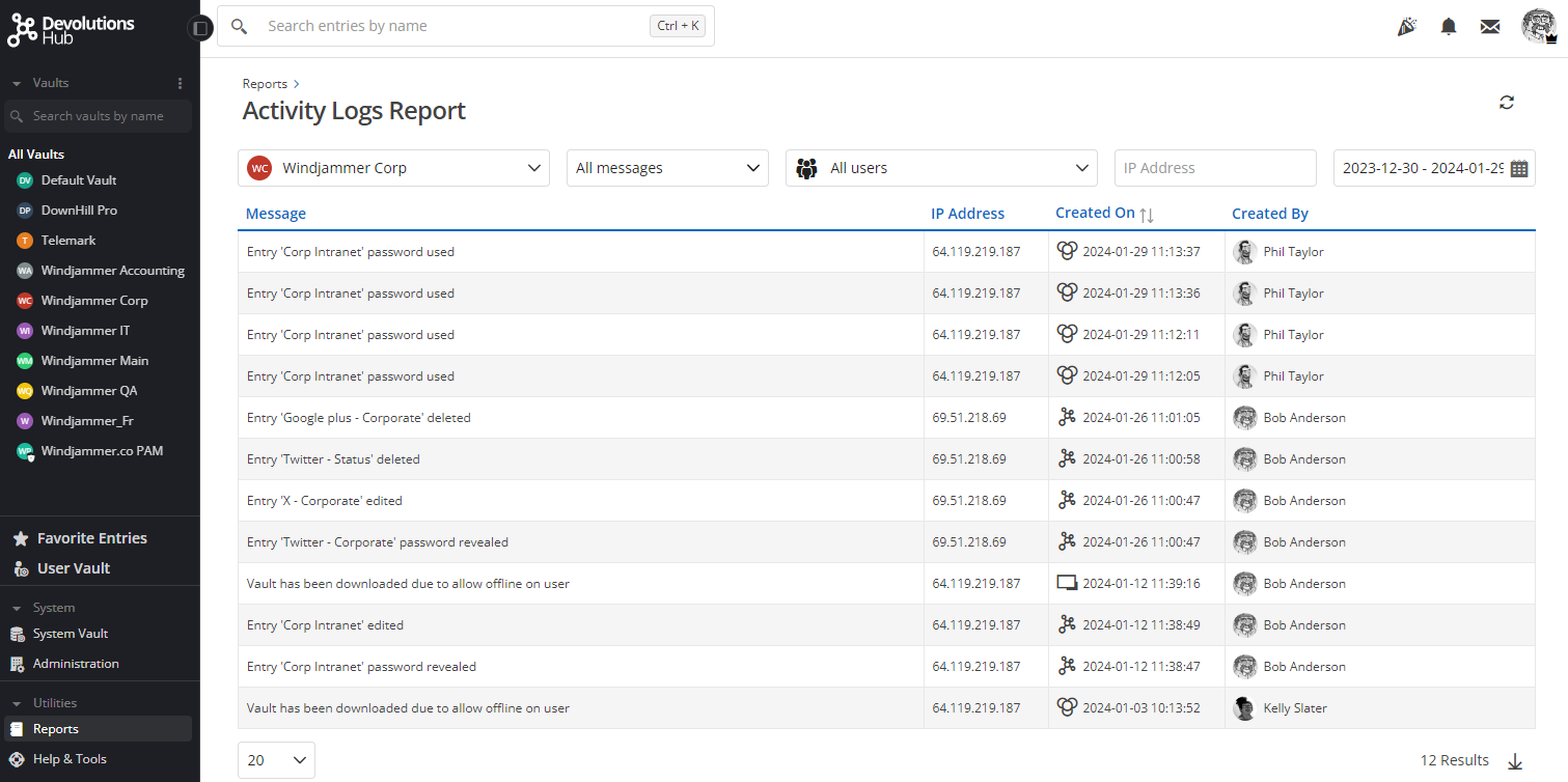 Extensive activity logins
