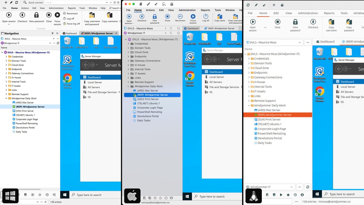 Remote Desktop Manager Free cross-platform support screenshot.