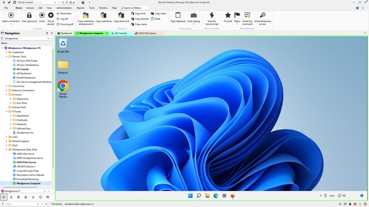 Remote Desktop Manager home dashboard screenshot.