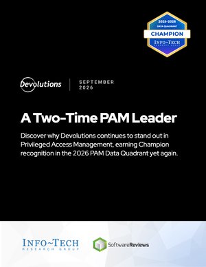 A Two-Time PAM Leader — Devolutions Info-Tech infographic cover thumbnail.