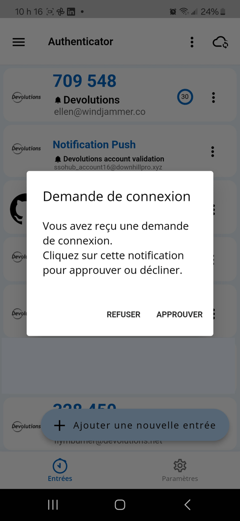 Authentifiez les comptes avec un mot de passe à usage unique (OTP) et notification Push.