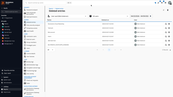 Keep track of deleted entries