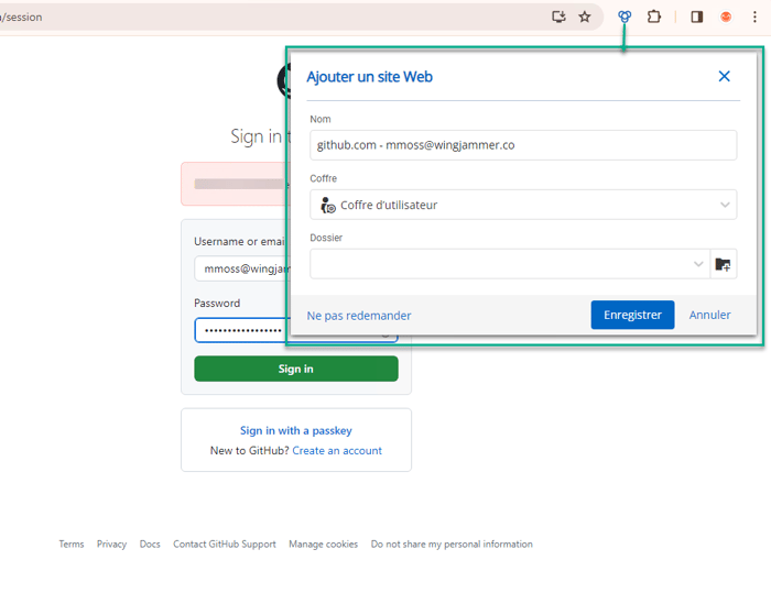 Enregistrez de nouveaux identifiants de site Web dans votre coffre.