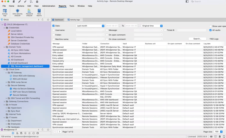Audit activity with customizable reports and logs