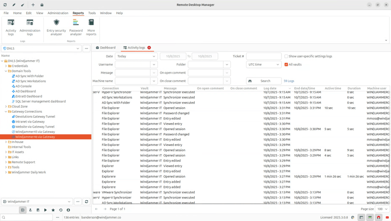 Audit activity with customizable reports and logs