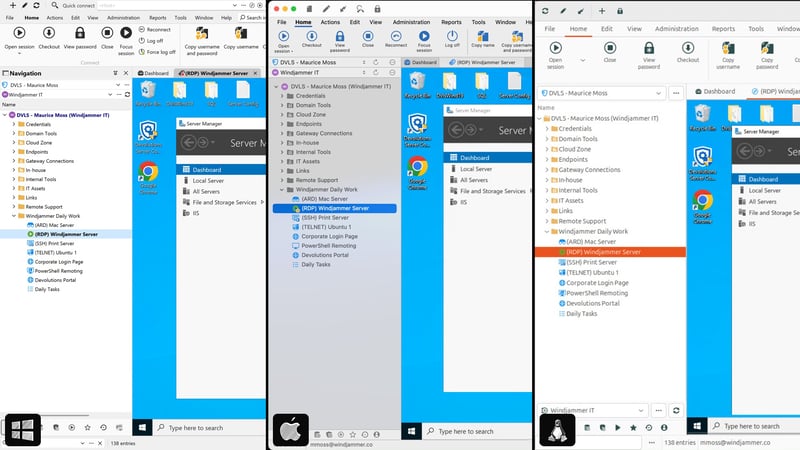 Remote Desktop Manager Free running on Windows, macOS, and mobile devices for cross-platform access.