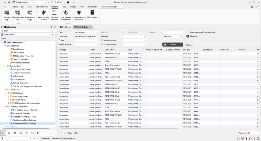 Audit activity with customizable reports and logs