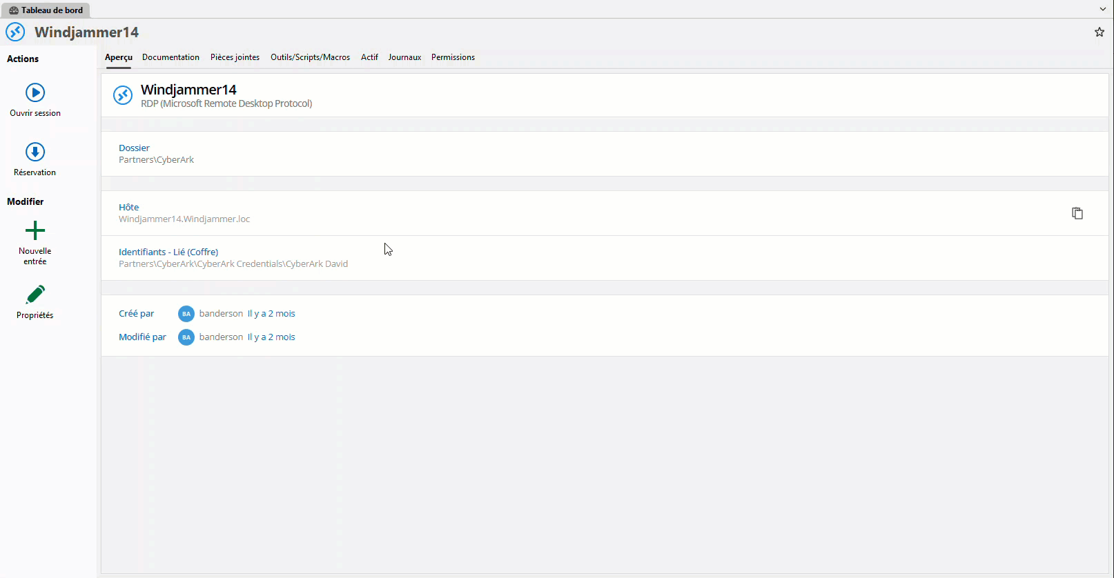 Lancer la session RDP avec l’entrée PVWA