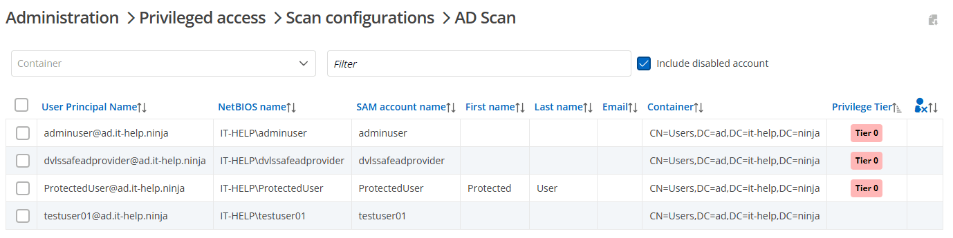Account classification into tiers