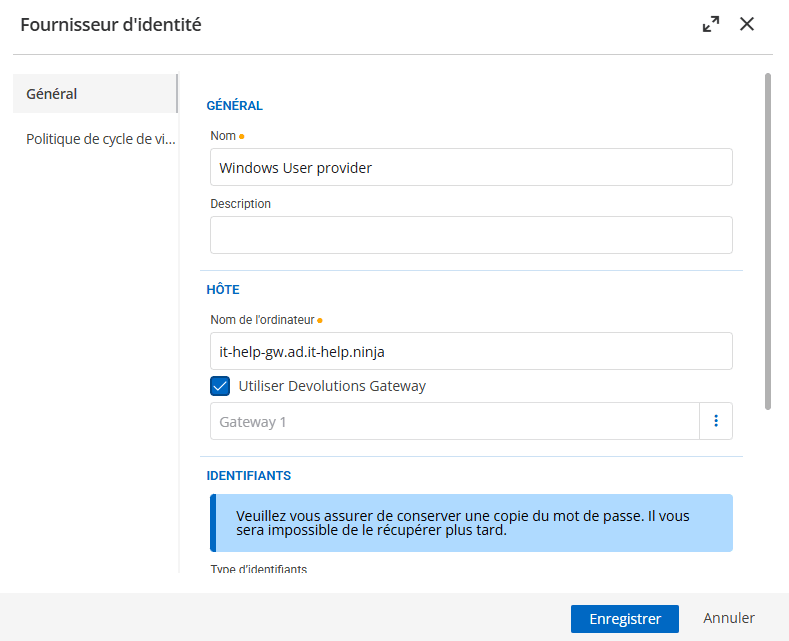 Activation de devolutions gateway pour un fournisseur pam