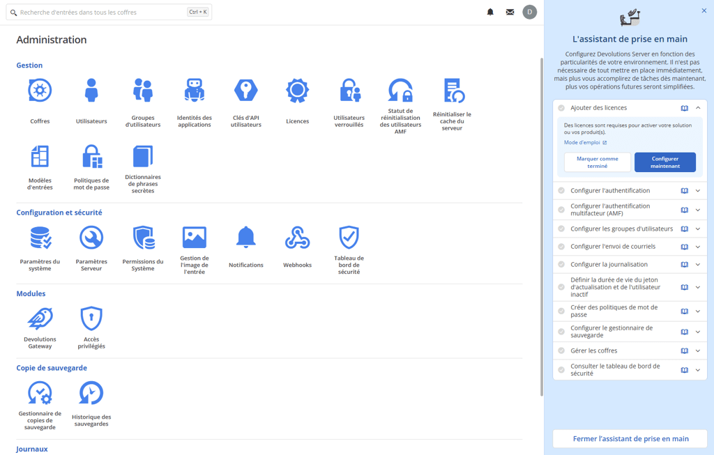 Affichage de l’intégration DVLS