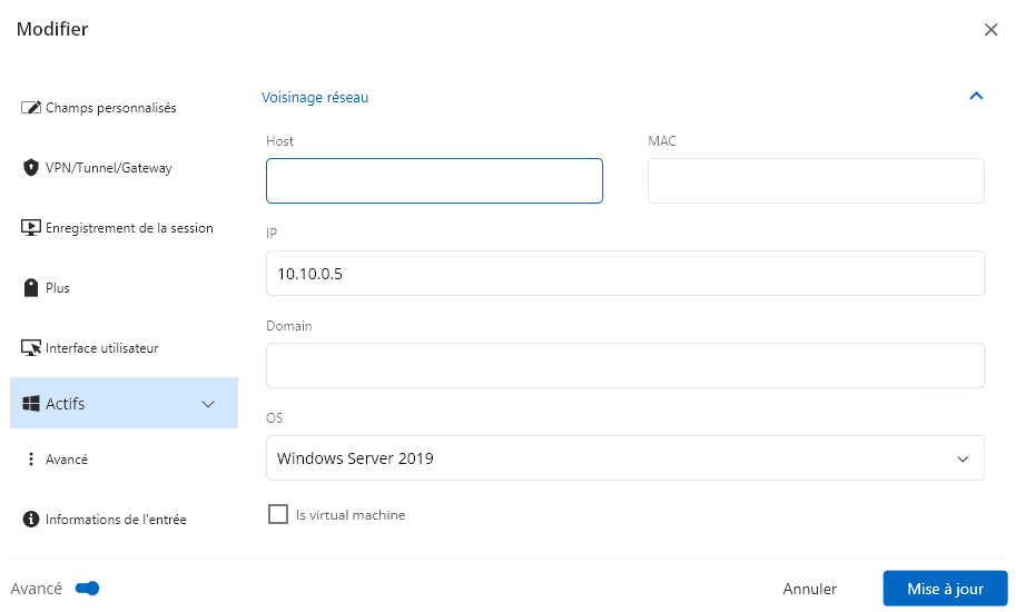 Affichage et modification des informations des actifs IT sur les entrées prises en charge
