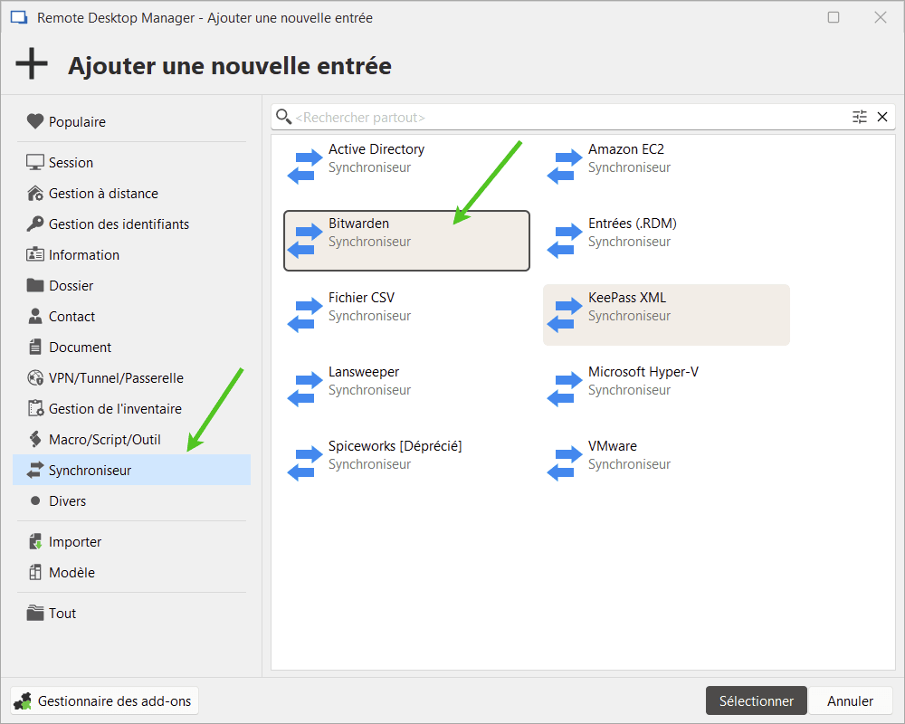Ajouter un synchroniseur Bitwarden