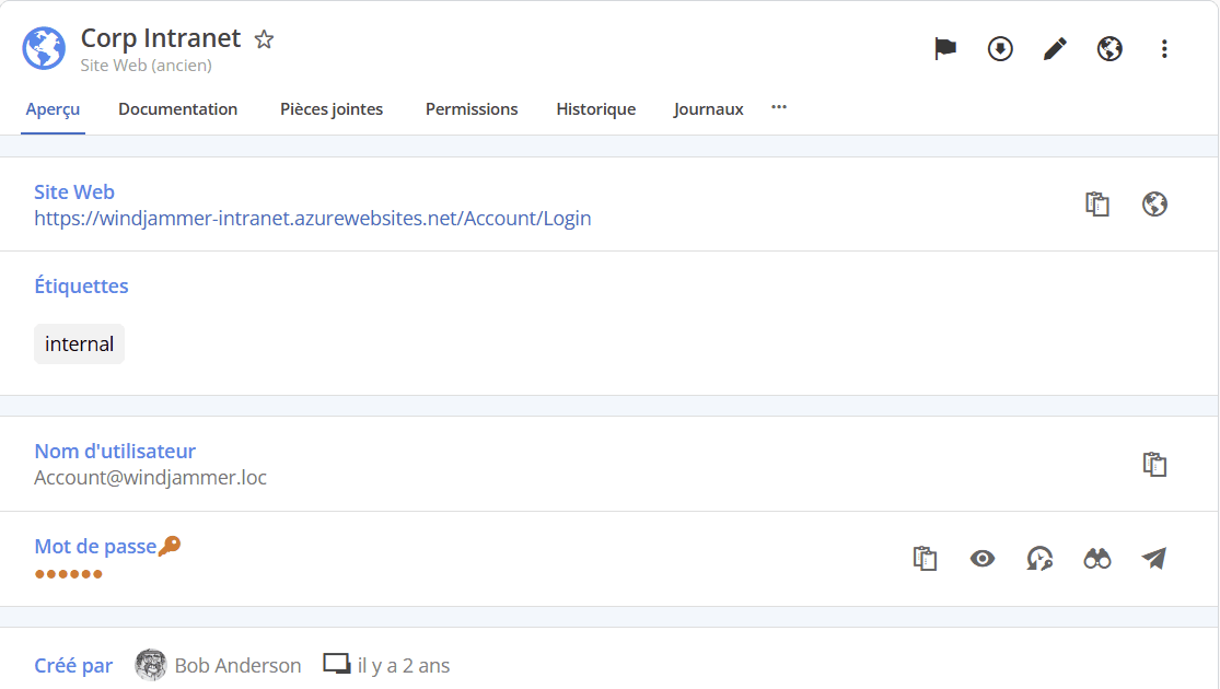 Aperçu d’une entrée Site Web