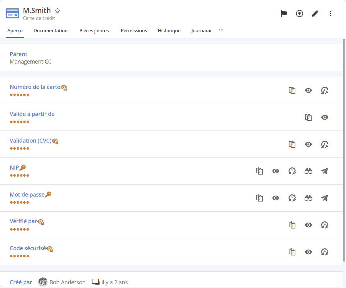 Aperçu d’une entrée carte de crédit