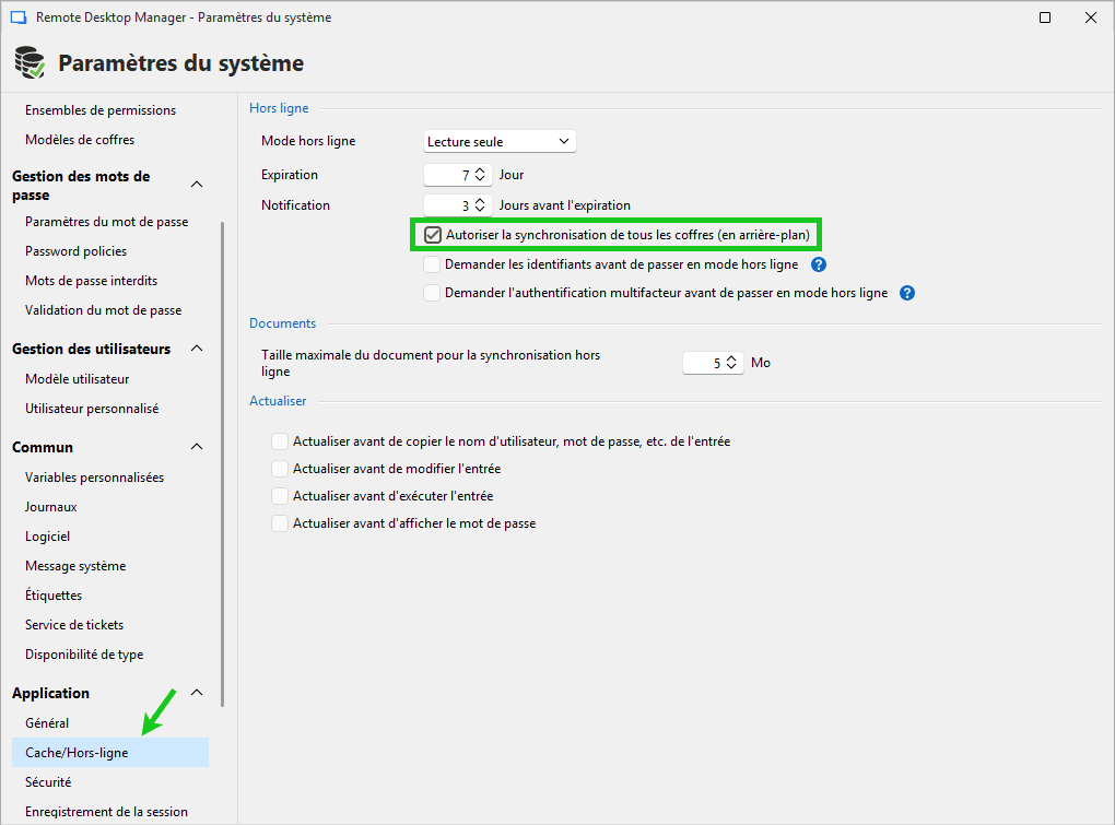 Autoriser la synchronisation de tous les coffres (arrière-plan)