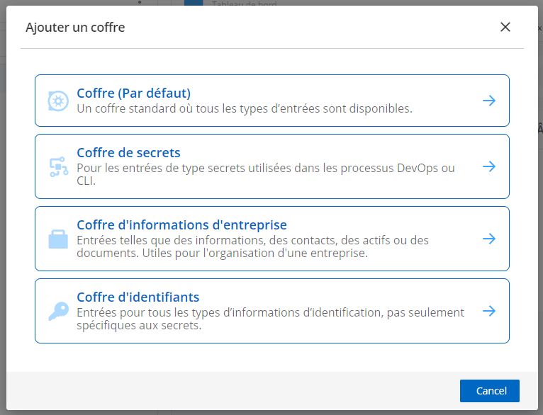 Choisir un type de contenu de coffre