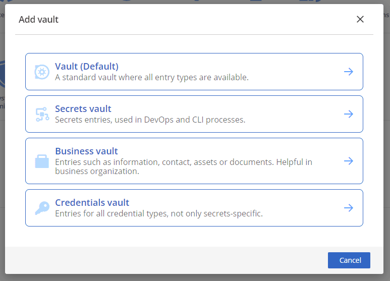 Choosing a content type for a new vault