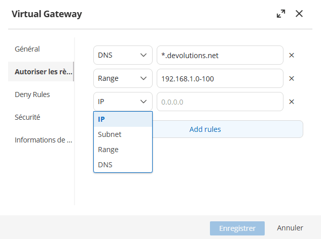 Configuration d’une instance virtuelle de Devolutions Gateway