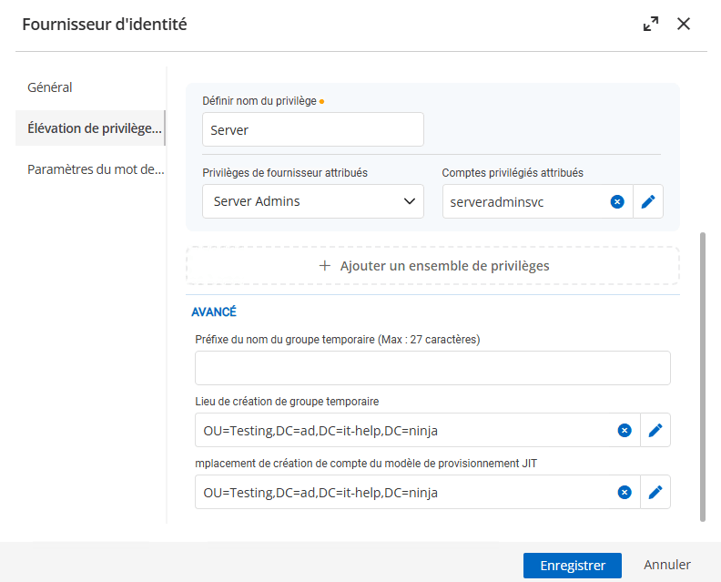 Configuration de la création de comptes PAM Juste-à-Temps