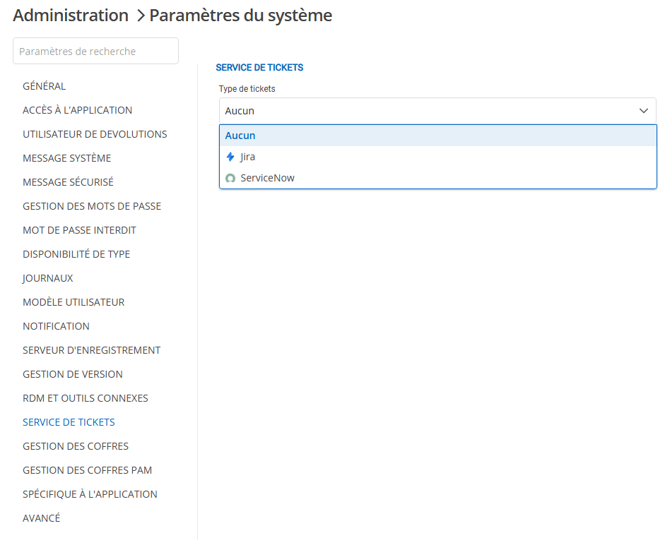 Configuration de la version PSEngine pour ServiceNow