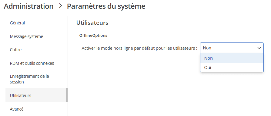 Configuration des paramètres par défaut du mode hors connexion