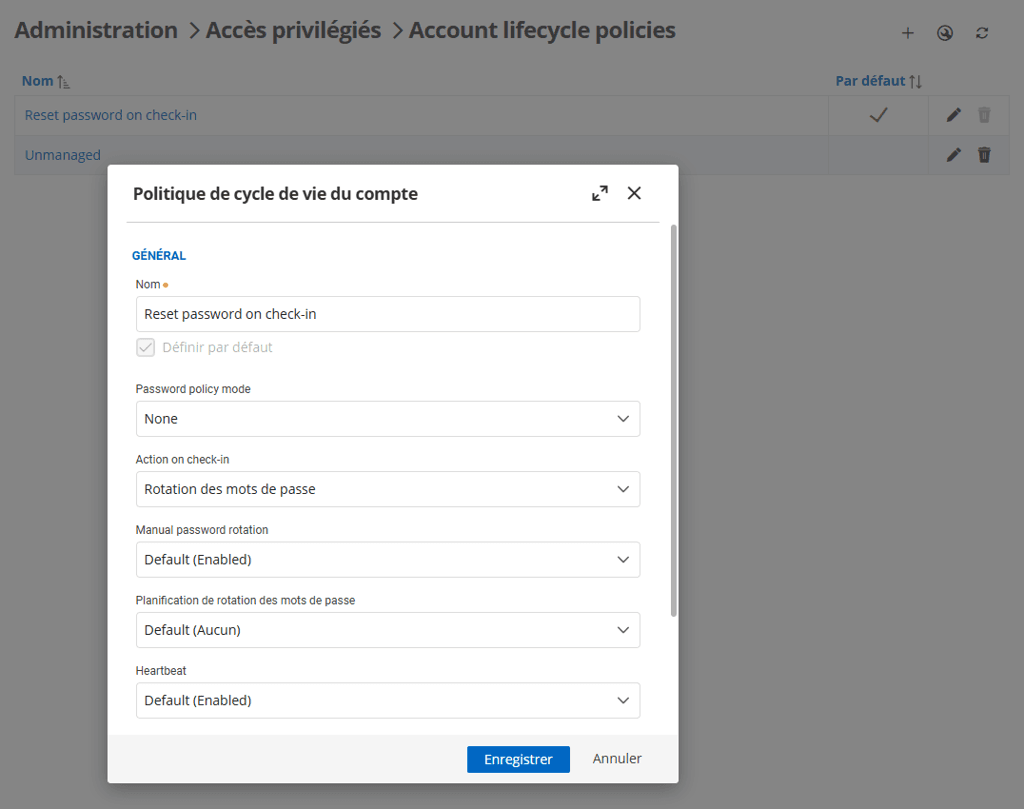 Configuration des stratégies du cycle de vie des comptes