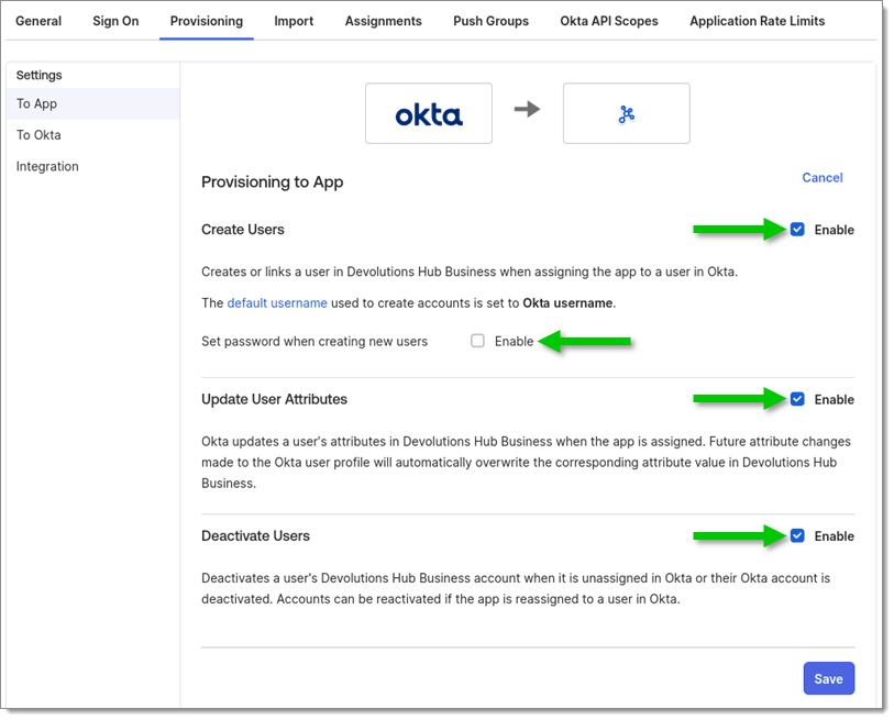 Configure provisioning actions