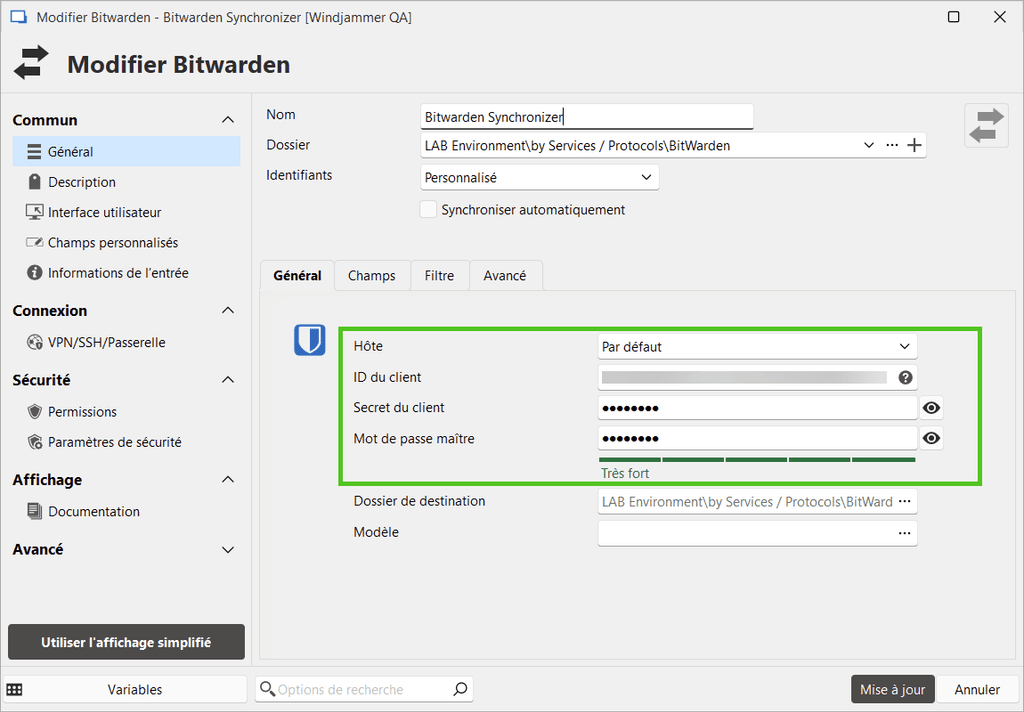 Configurer la synchronisation Bitwarden
