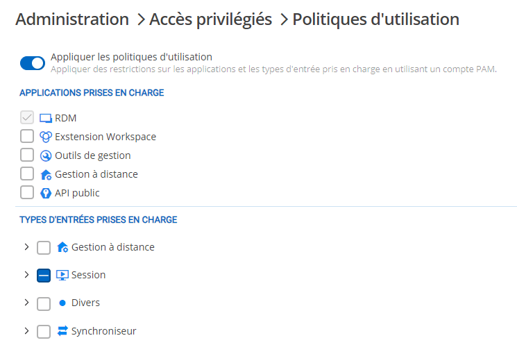 Configurer les politiques d’utilisation de la gestion des accès privilégiés (PAM) ou les désactiver complètement