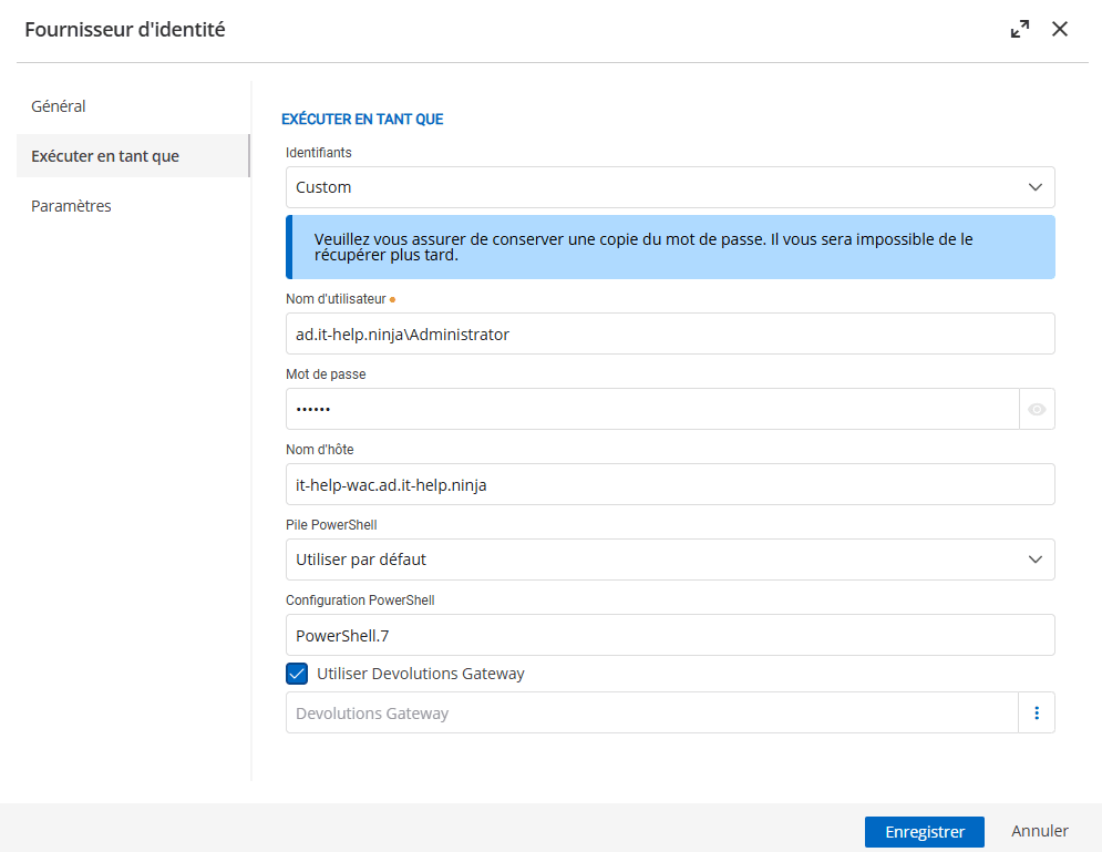 Configurer un fournisseur PAM personnalisé avec des informations d’identification « exécuter en tant que »