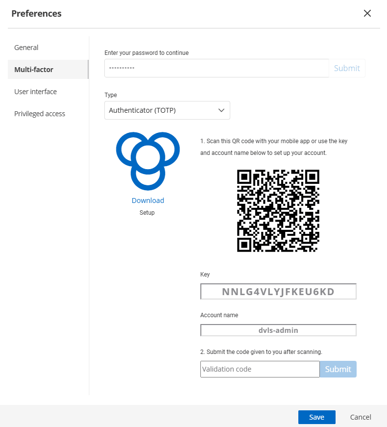 Configuring a users personal MFA